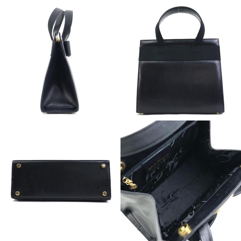 Salvatore Ferragamo Ribbon Leather Vara Bag Shoulder Gold Black